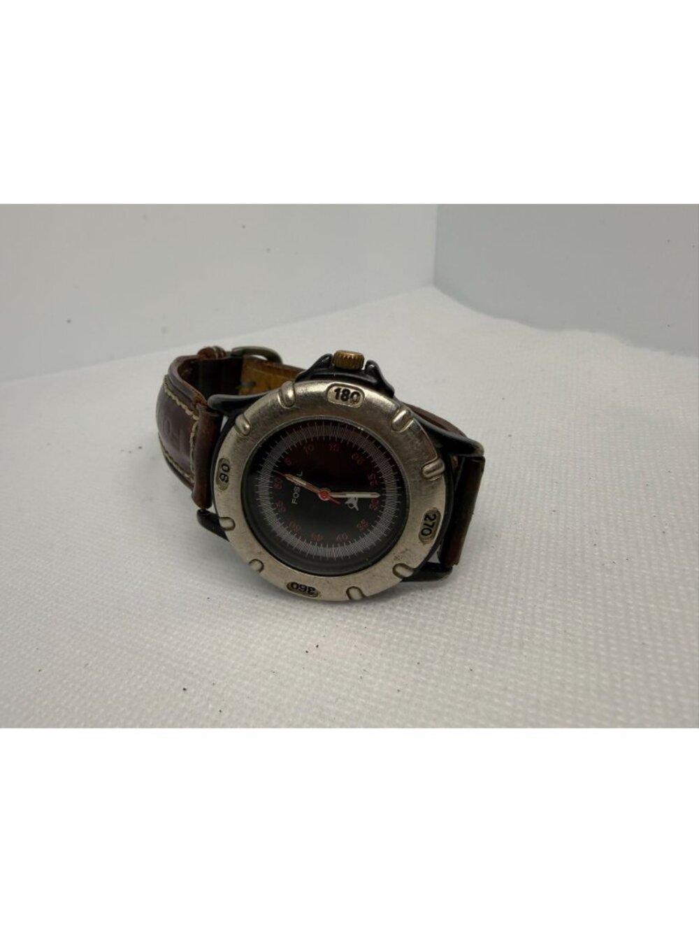 Vintage Fossil FS9883 Mens Brown Leather Watch Black Dial Aged Silver Tone - Picture 9 of 13